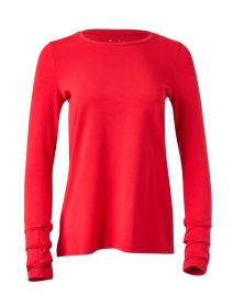 Red Pima Cotton Ruched Sleeve Top