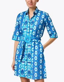 Front image thumbnail - Bella Tu - Blue Print Belted Cotton Shirt Dress