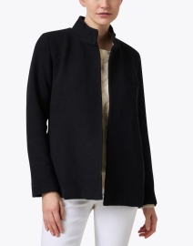 Front image thumbnail - Eileen Fisher - Black Cotton Crinkle Jacket
