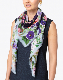Kimberley Pale Blue Floral Wool Cashmere Scarf