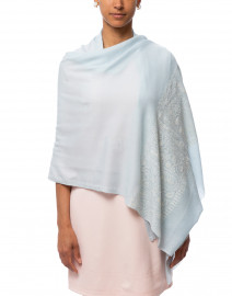 Ice Blue Embroidered Cashmere Scarf