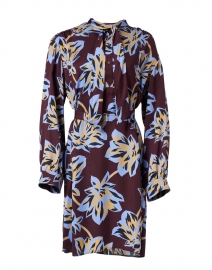 Deep Plum Camel and Blue Floral Dress