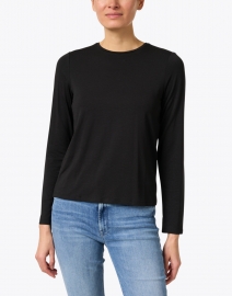 Front image thumbnail - Eileen Fisher - Black Stretch Cotton Jersey Top