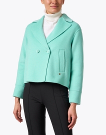 Front image thumbnail - Marc Cain - Mint Blue Wool Cashmere Crop Coat