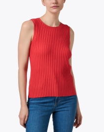 Front image thumbnail - Ecru - Poppy Red Ribbed Pointelle Tank