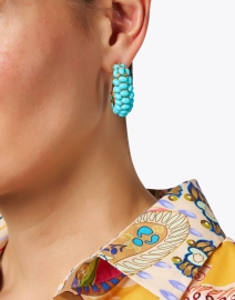Look image thumbnail - Kenneth Jay Lane - Turquoise and Gold Hoop Earrings