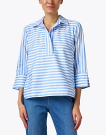 Front image thumbnail - Hinson Wu - Aileen Light Blue and White Striped Cotton Top