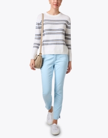 Look image thumbnail - Kinross - White and Beige Striped Linen Sweater