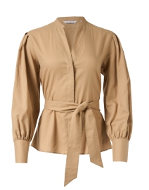 Beige Cotton Waist Tie Top