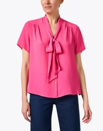 Front image thumbnail - Weill - Mona Pink Tie Neck Blouse