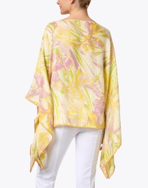 Back image thumbnail - Rani Arabella - Yellow and Pink Print Silk Cashmere Poncho