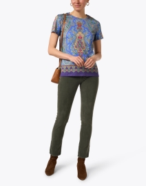 Look image thumbnail - Rani Arabella - Navy Multi Paisley Print Cotton T-Shirt