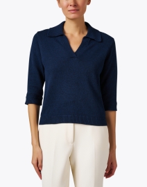 Front image thumbnail - Kinross - Navy Cotton Polo Sweater