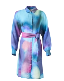 Blue Multi Print Linen Shirt Dress