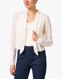 Front image thumbnail - Kinross - White Cashmere Cropped Cardigan