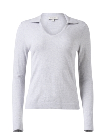 Grey Cotton Cashmere Polo Sweater