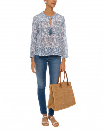 Jose White and Blue Floral Cotton Top
