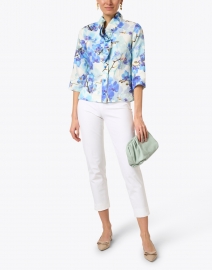 Look image thumbnail - Connie Roberson - Celine White and Blue Orchid Print Linen Shirt