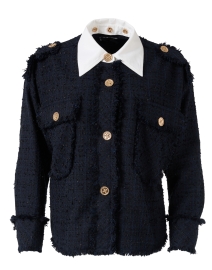 Navy Tweed Jacket with White Collar
