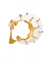 Fabric image thumbnail - Kenneth Jay Lane - White Ribbed Enamel Hoop Clip Earrings