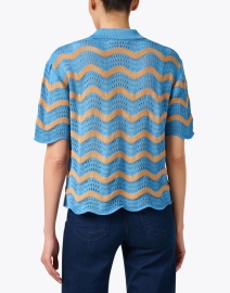 Back image thumbnail - Odeeh - Himmelblau Blue Wave Knit Polo Top