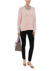 Pink Cable Knit Wool Silk Sweater