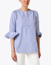 Front image thumbnail - Dovima Paris - Wren Blue and White Stripe Cotton Shirt