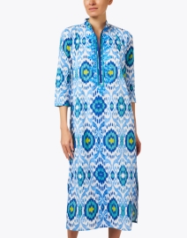 Front image thumbnail - Ro's Garden - Clorinda Blue Ikat Print Cotton Kurta