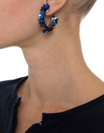 Mika Blue and Black Flower Mini Hoop Earrings