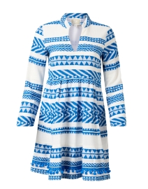White and Blue Print Cotton Tunic Dress