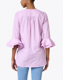 Back image thumbnail - Dovima Paris - Wren Lilac and White Stripe Cotton Shirt