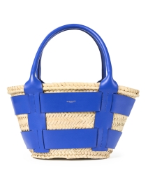 Product image thumbnail - DeMellier - Mini Santorini Blue Leather Raffia Tote Bag