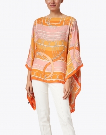 Front image thumbnail - Rani Arabella - Orange Silk Cashmere Saddle Print Poncho