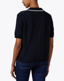 Back image thumbnail - Allude - Navy Wool Cashmere Polo Sweater 