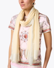 Look image thumbnail - Jane Carr - Lily Cream Cashmere Lurex Border Scarf
