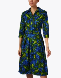 Front image thumbnail - Samantha Sung - Audrey Blue and Green Floral Print Stretch Cotton Dress