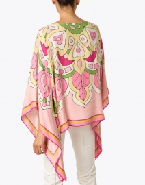 Back image thumbnail - Rani Arabella - Savoia Pink Printed Cashmere Silk Wool Poncho