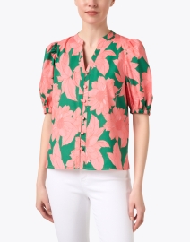 Front image thumbnail - Shoshanna - Aster Pink and Green Print Cotton Blouse