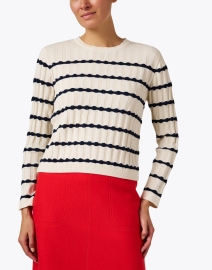 Front image thumbnail - Blue - Cream Cotton Stripe Sweater