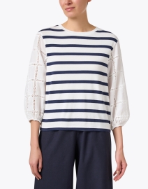 Front image thumbnail - Vilagallo - Eugen Navy and White Striped Cotton Top