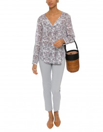 Flora Brania White and Pink Rose Printed Top