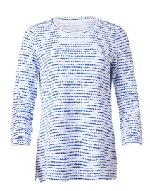 Blue and White Print Ruched Sleeve Tee