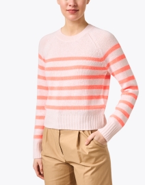 Front image thumbnail - White + Warren - Pink and Orange Stripe Cashmere Sweater