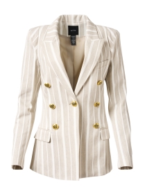 Beige and White Striped Cotton Linen Blazer