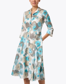 Front image thumbnail - Rosso35 - Turquoise and Beige Print Cotton Shirt Dress