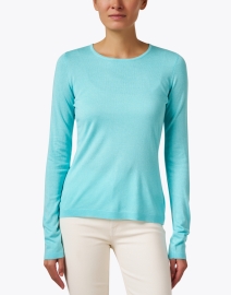 Front image thumbnail - Kinross - Pool Blue Silk Cashmere Top
