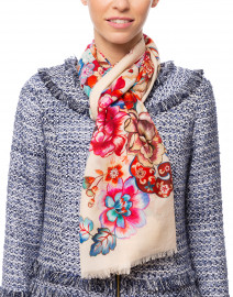 Risiko II Ivory Floral Cashmere, Silk, Wool Scarf