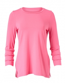Flamingo Pink Pima Cotton Ruched Sleeve Tee