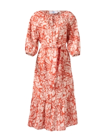 Product image thumbnail - Pomegranate - Orange & White Print Ruffle Midi Dress