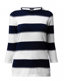 Navy and White Striped Sweater with Buttoned Sleeves